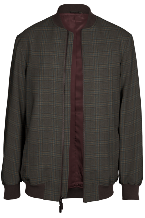 Tan Brown Plaid Bomber Jacket
