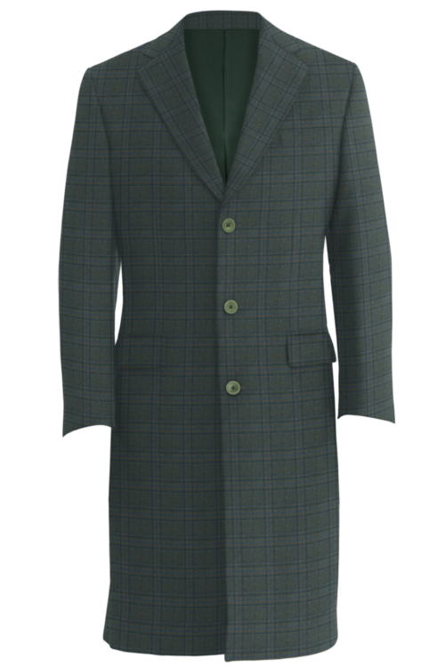 Green Blue Plaid Three Button Topcoat