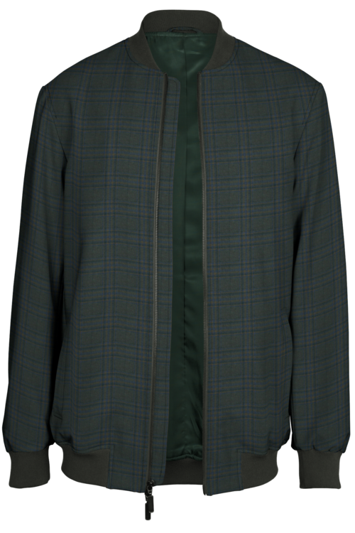 Green Blue Plaid Bomber Jacket