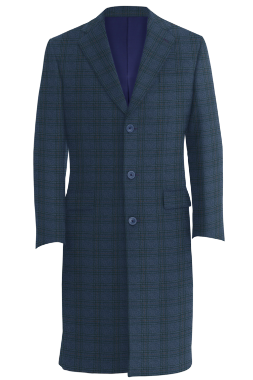 Blue Brown Check Three Button Topcoat