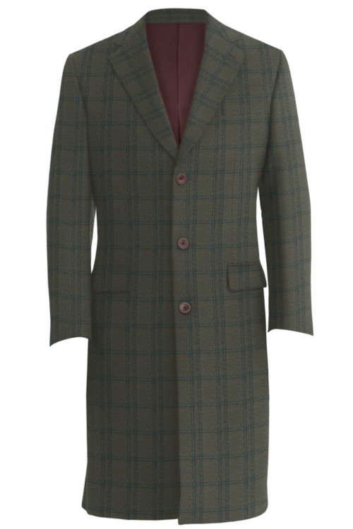 Brown Grey Check Three Button Topcoat