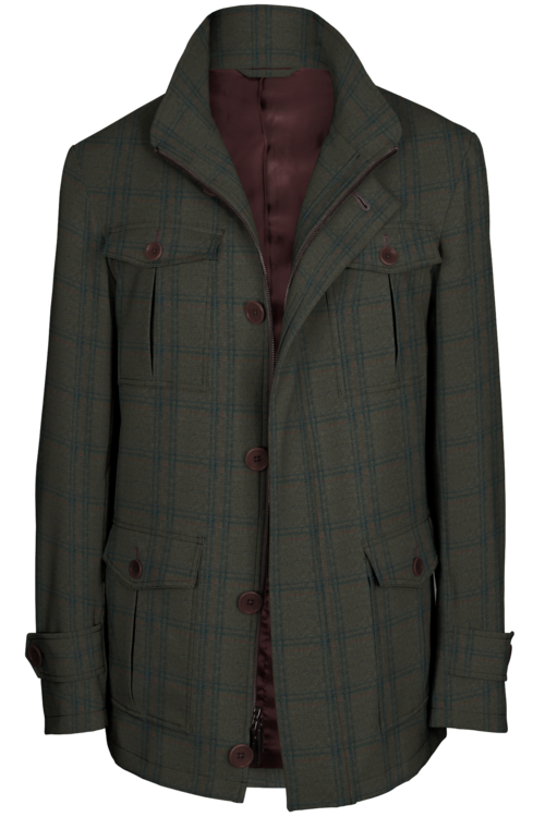 Brown Grey Check Five Button Field Jacket