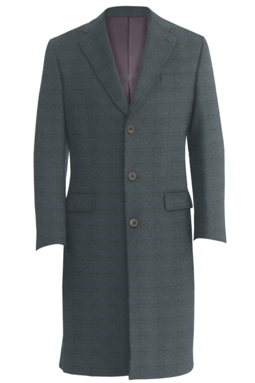 Grey Blue Check Three Button Topcoat