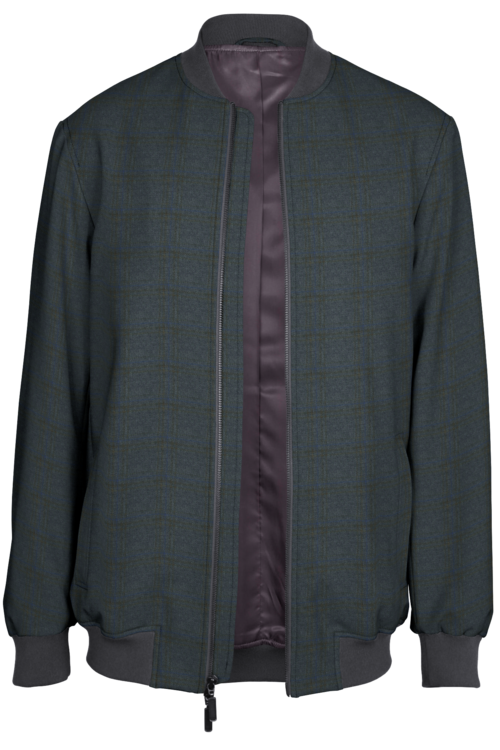 Grey Blue Check Bomber Jacket