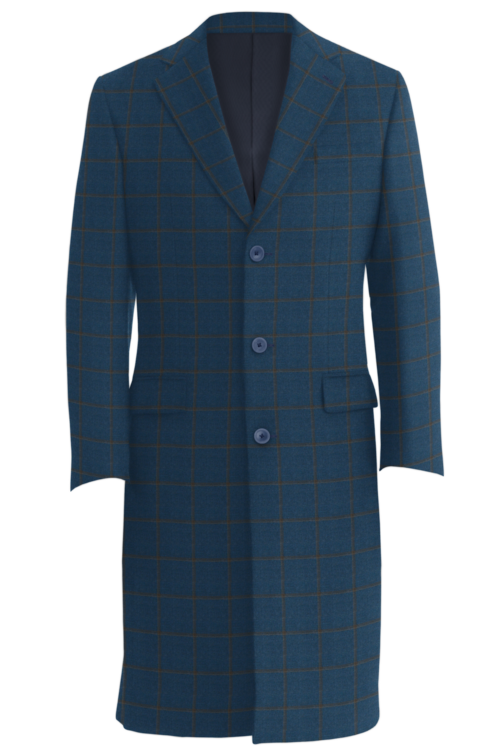Blue Brown Windowpane Three Button Topcoat