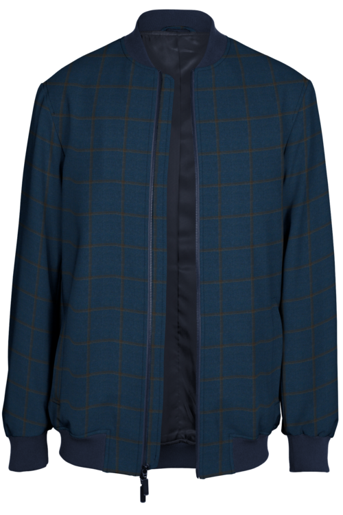 Blue Brown Windowpane Bomber Jacket