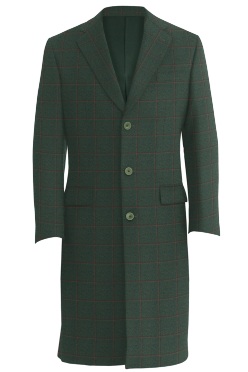 Green Wine Windowpane Three Button Topcoat