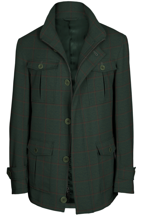 Green Wine Windowpane Five Button Field Jacket