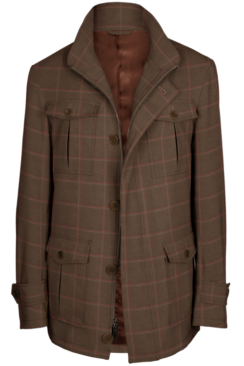 Tan Sienna Windowpane Five Button Field Jacket