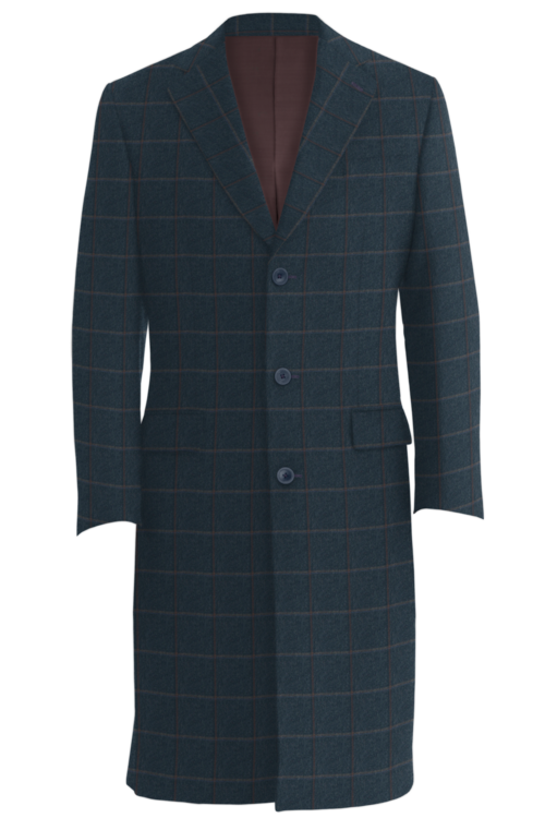 Navy Brown Windowpane Three Button Topcoat