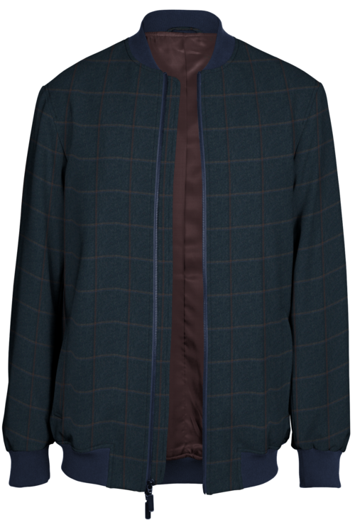 Navy Brown Windowpane Bomber Jacket