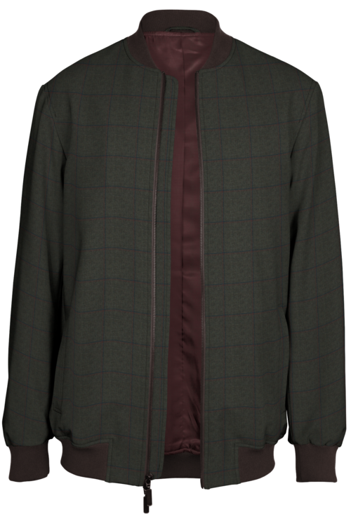 Tan Navy Windowpane Bomber Jacket