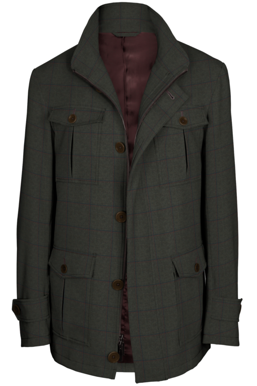 Tan Navy Windowpane Five Button Field Jacket