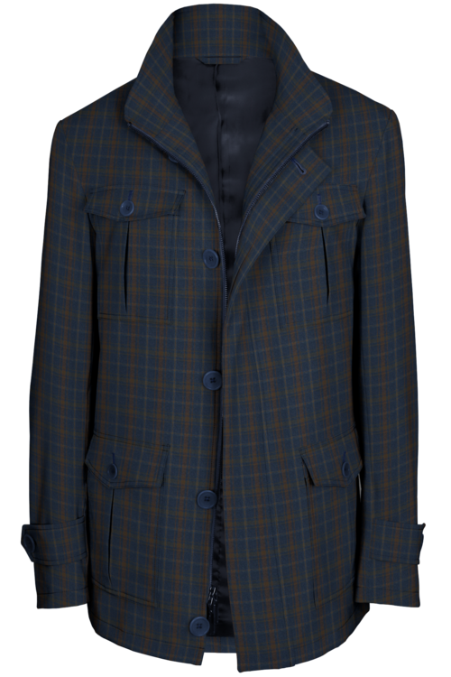 Blue Chestnut Check Five Button Field Jacket