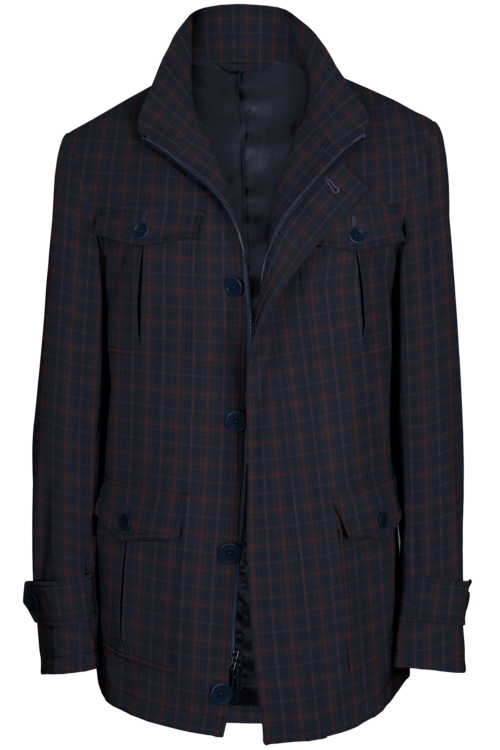 Berry Navy Check Five Button Field Jacket