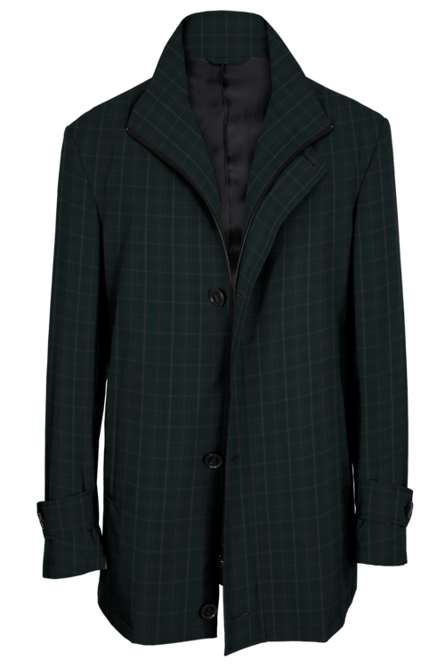 Black Mocha Check Four Button Zippered Car Coat