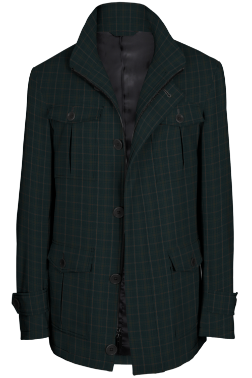 Black Mocha Check Five Button Field Jacket