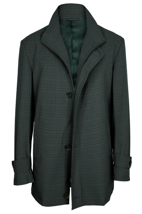 Green Glen Plaid Four Button Zippered Car Coat