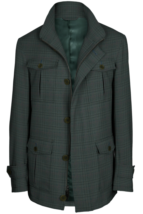 Green Glen Plaid Five Button Field Jacket