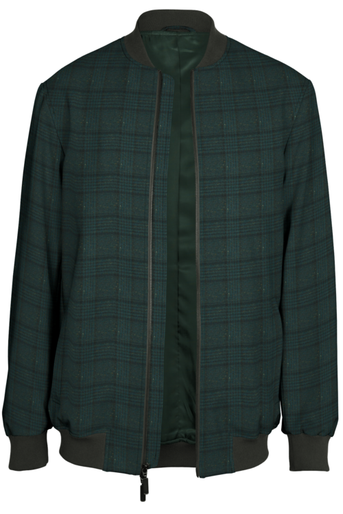 Green Donegal Plaid Bomber Jacket