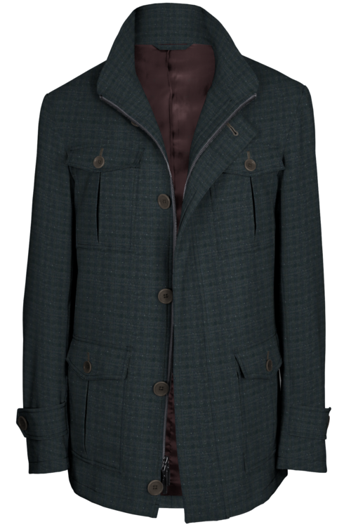 Grey Donegal Window Check Five Button Field Jacket
