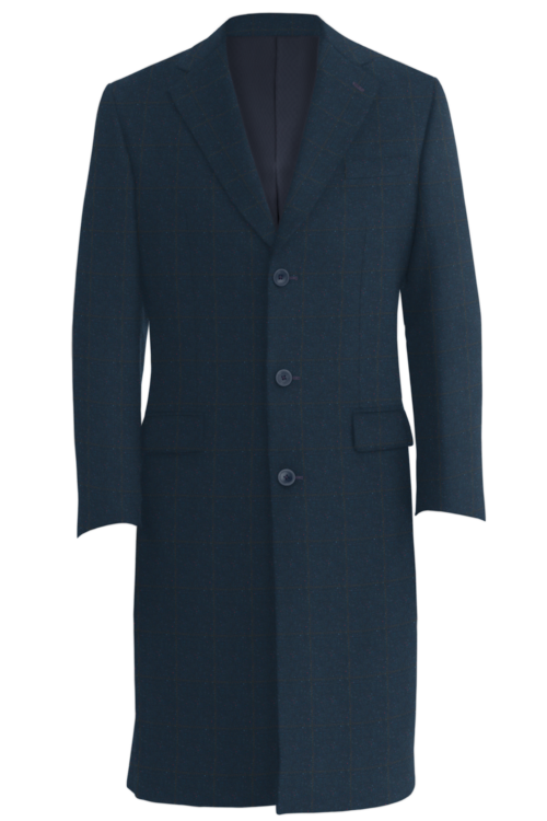 Navy Donegal Windowpane Three Button Topcoat