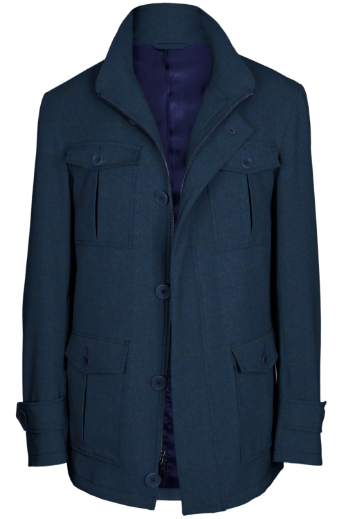 Blue Donegal Windowpane Five Button Field Jacket
