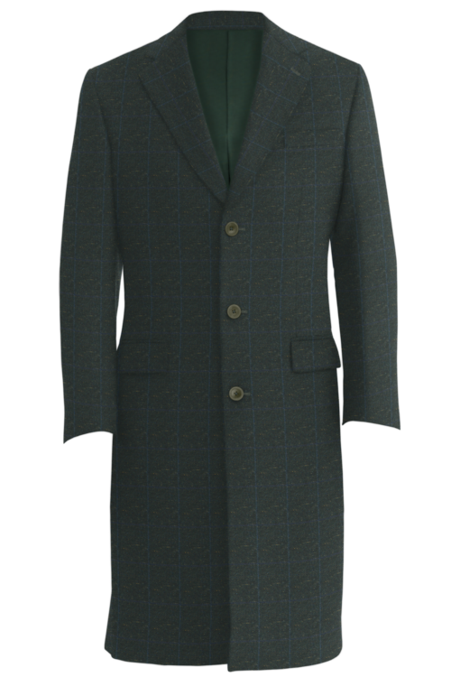 Olive Donegal Windowpane Three Button Topcoat