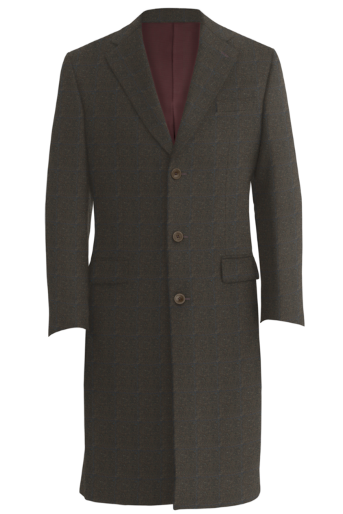 Brown Donegal Windowpane Three Button Topcoat