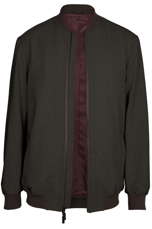 Brown Donegal Windowpane Bomber Jacket