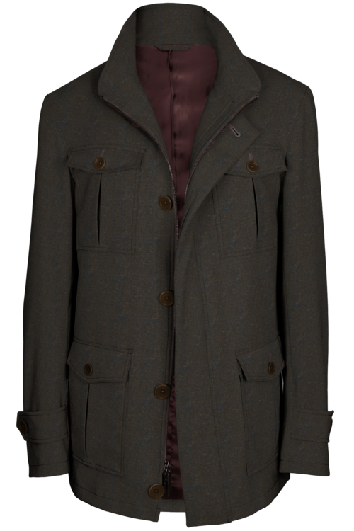 Brown Donegal Windowpane Five Button Field Jacket