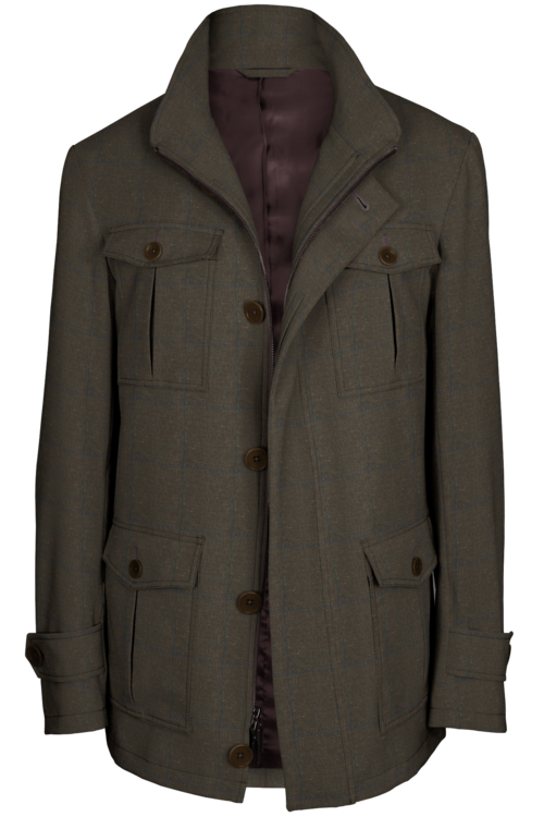 Tan Donegal Windowpane Five Button Field Jacket