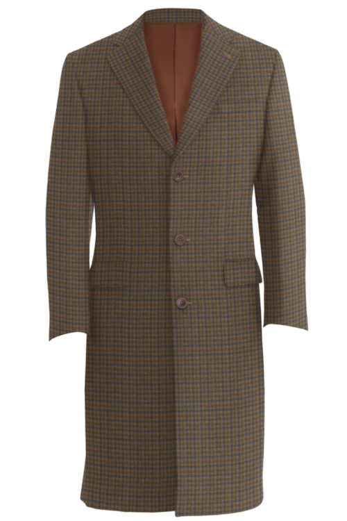 Tan Blue Check Three Button Topcoat