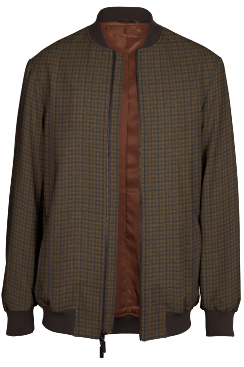 Tan Blue Check Bomber Jacket