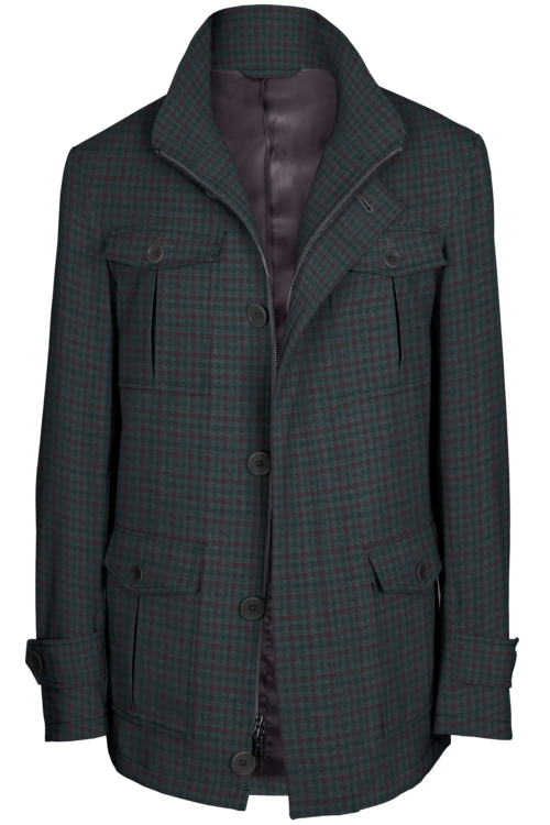 Grey Wine Check Five Button Field Jacket
