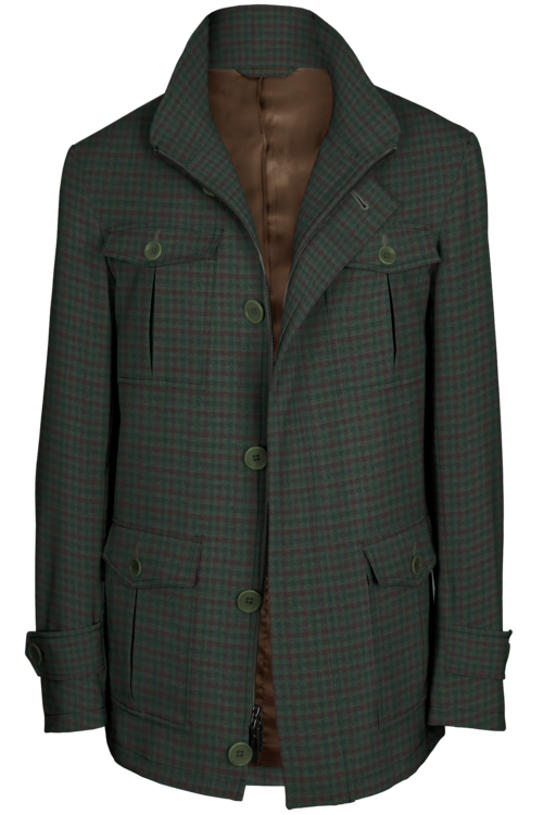 Olive Wine Check Five Button Field Jacket