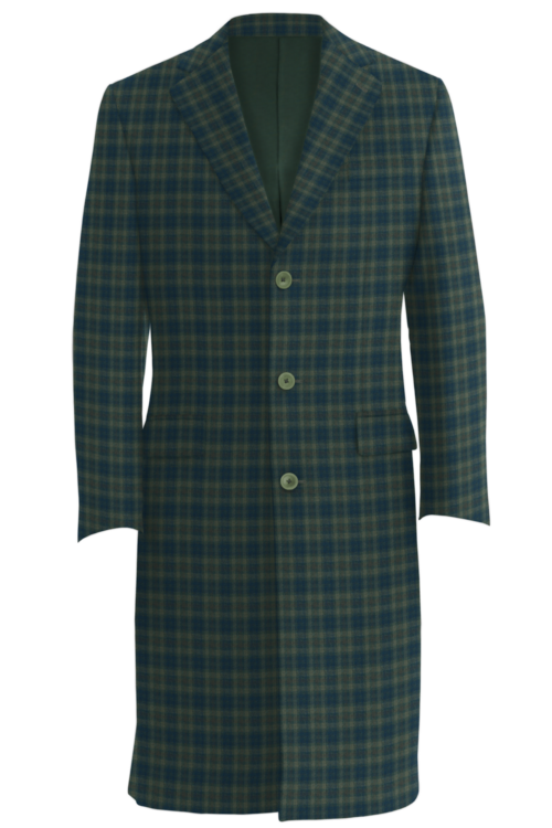 Green Navy Check Three Button Topcoat