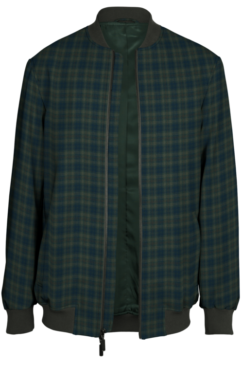 Green Navy Check Bomber Jacket