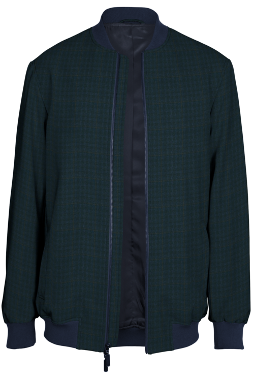 Dark Navy Tan Window Check Bomber Jacket