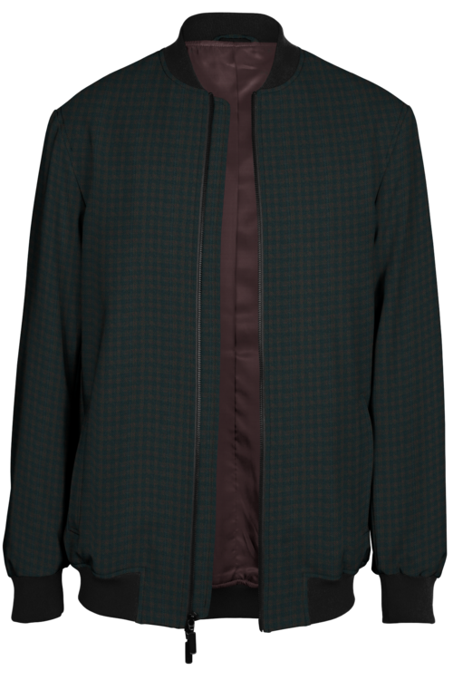 Brown Grey Window Check Bomber Jacket