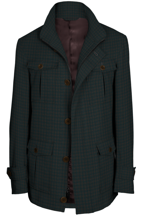 Brown Grey Window Check Five Button Field Jacket