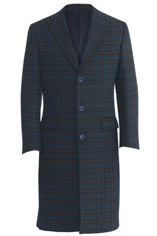 Blue Copper Plaid Three Button Topcoat