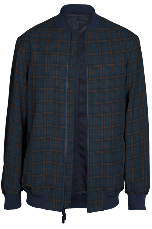 Blue Copper Plaid Bomber Jacket