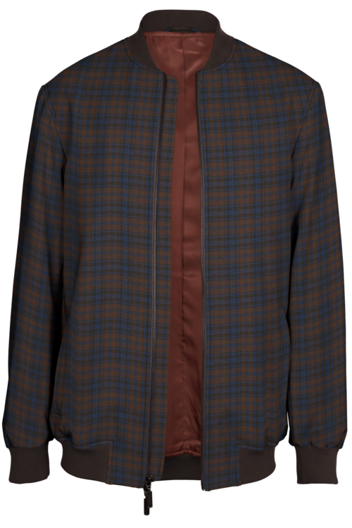 Brown Blue Plaid Bomber Jacket