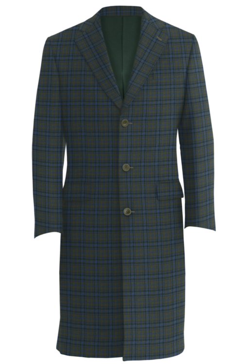 Olive Blue Plaid Three Button Topcoat