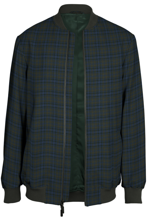 Olive Blue Plaid Bomber Jacket