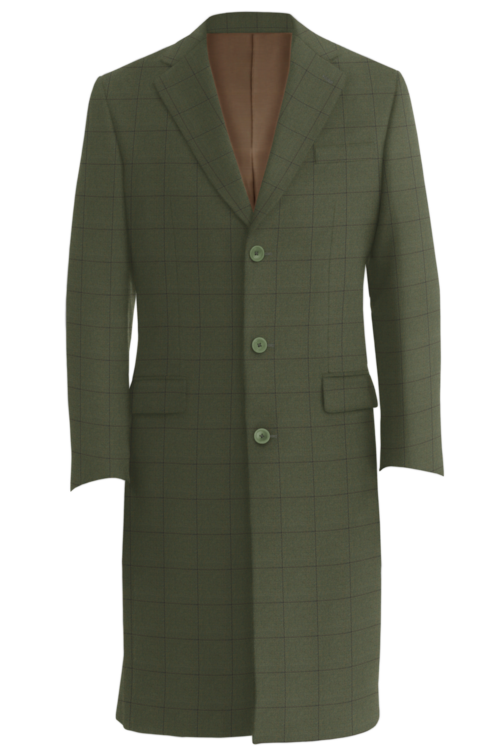 Olive Brown Windowpane Three Button Topcoat