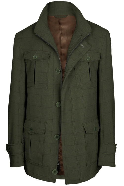 Olive Brown Windowpane Five Button Field Jacket