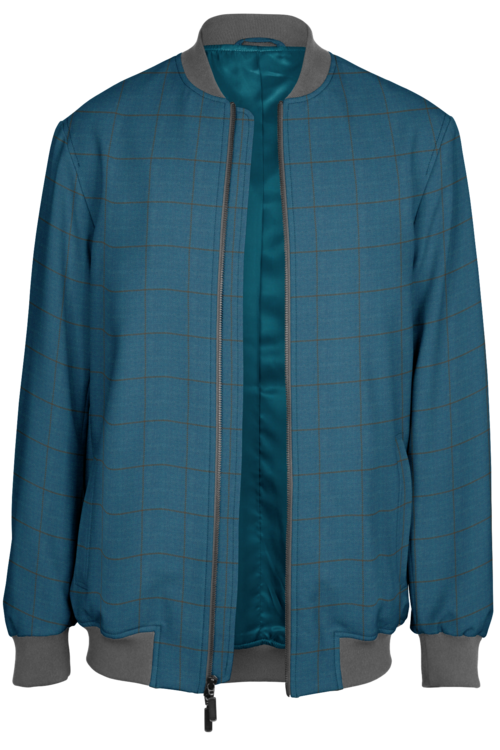 Turquoise Tan Windowpane Bomber Jacket