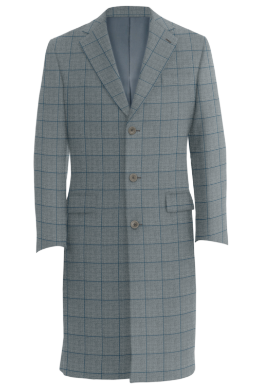 Lt Grey Navy Windowpane Three Button Topcoat